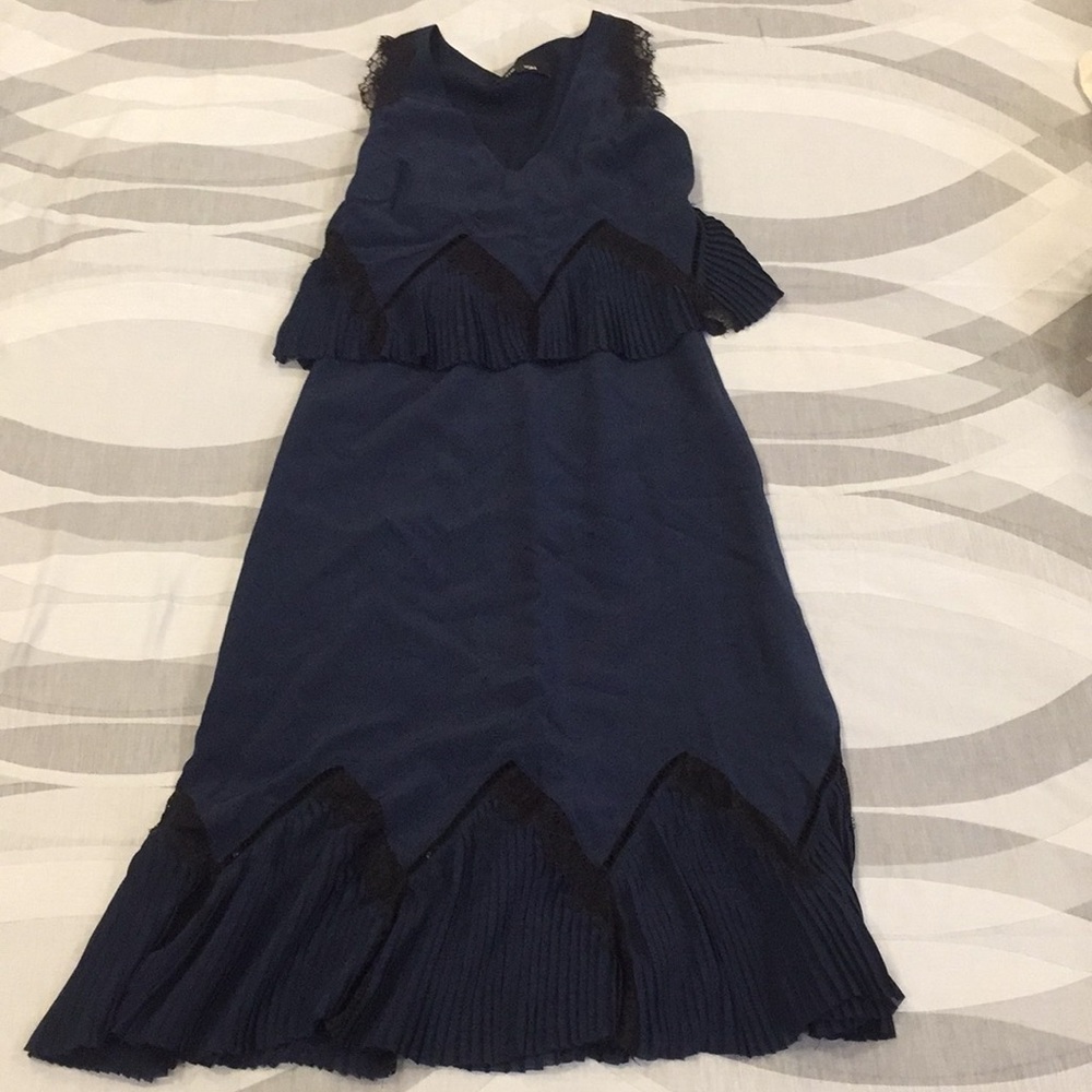 Thakoon Blue Pleated Ruffles w/ Lace Dress Size 0